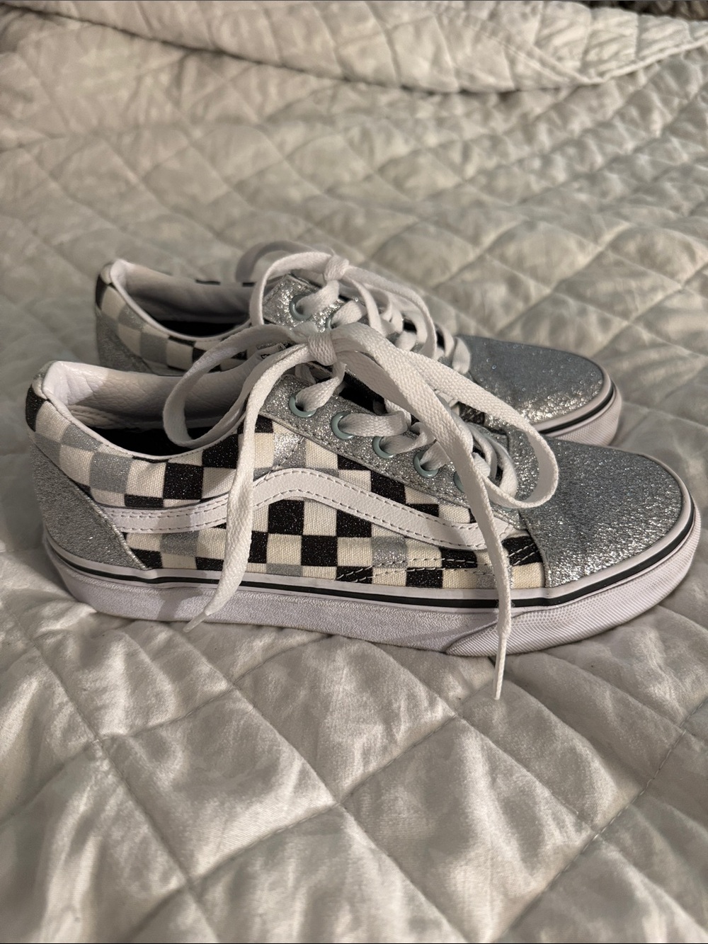 Vans Old Skool Checkered Glitter Womens Size 7